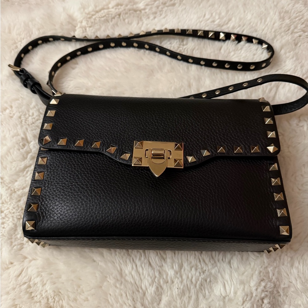 Valentino Garavani Black and Gold Studded Crossbody Bag